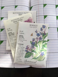 My pollinator seed packs; borage; alyssum; milkweed
